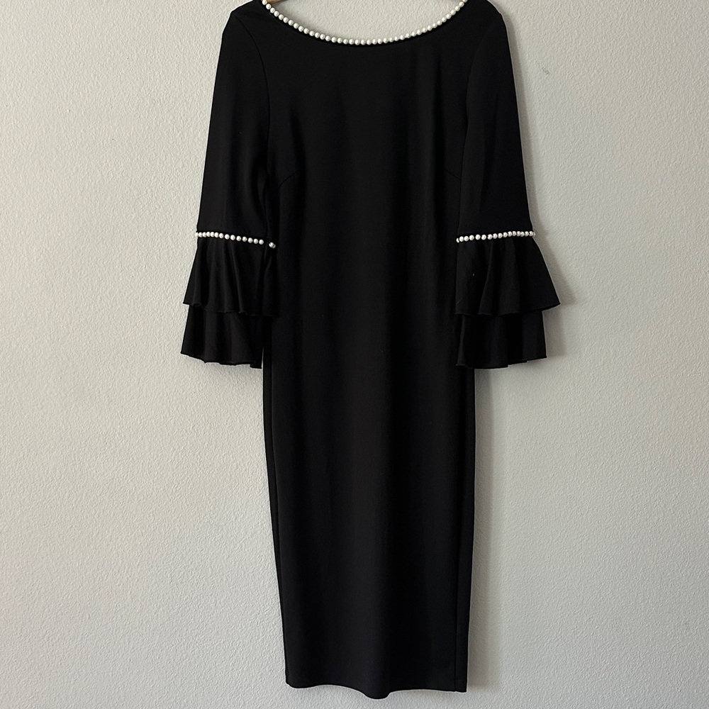 VENUS Black Dress with Pearl Accents